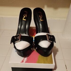 FSJ Women's Mule Black Platform Heels
